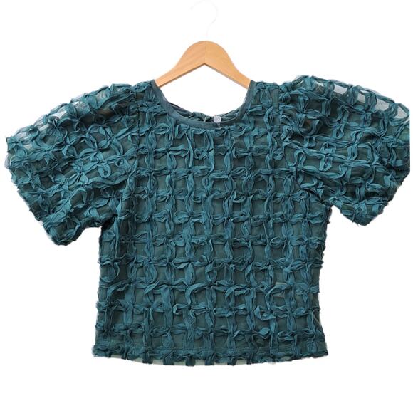 NEW Anthropologie Sarah Hann Karla Textured Green Top Size XS Green - Picture 8 of 9